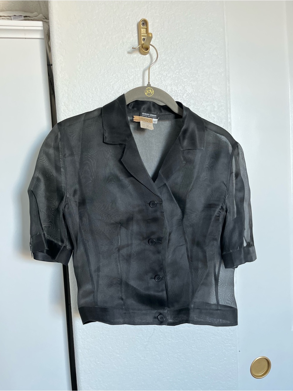 Giorgio Armani Black Sheer Short-Sleeve Button-Front Shirt Women’s Size 38